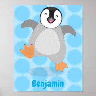 Cute happy emperor penguin chick cartoon poster