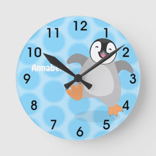 Cute happy emperor penguin chick cartoon round clock