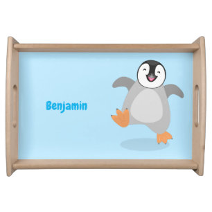 Cute happy emperor penguin chick cartoon serving tray