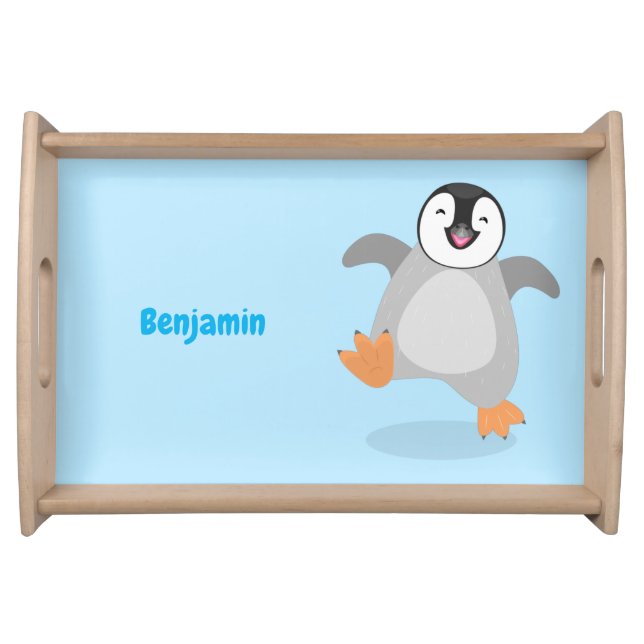 Cute happy emperor penguin chick cartoon serving tray (Front)