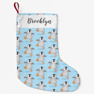 Cute happy emperor penguin chick cartoon small christmas stocking