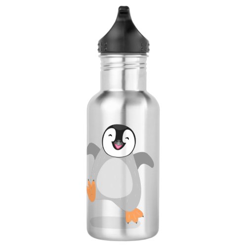 Cute happy emperor penguin chick cartoon stainless steel water bottle