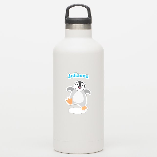 Cute happy emperor penguin chick cartoon sticker (Waterbottle)