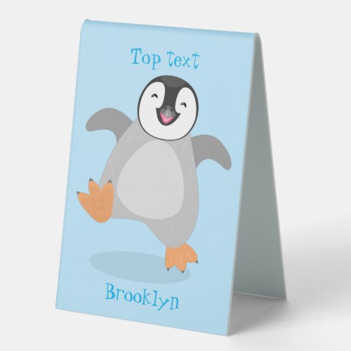 Cute happy emperor penguin chick cartoon table tent sign