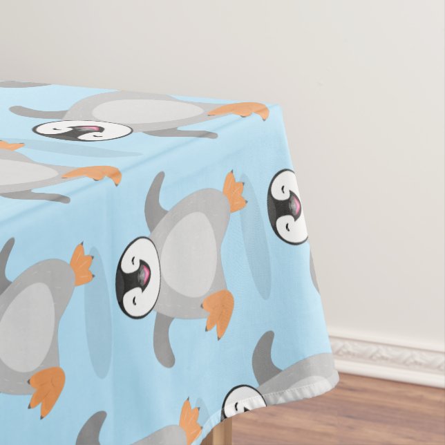 Cute happy emperor penguin chick cartoon tablecloth (In Situ)