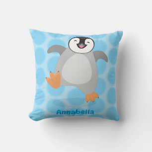 Cute happy emperor penguin chick cartoon throw pillow