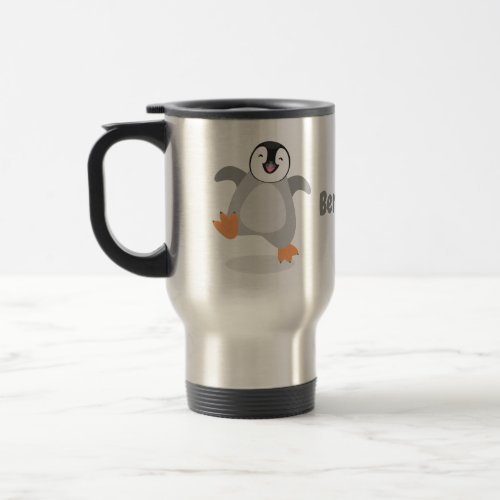 Cute happy emperor penguin chick cartoon travel mug