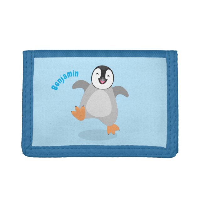 Cute happy emperor penguin chick cartoon trifold wallet (Front)