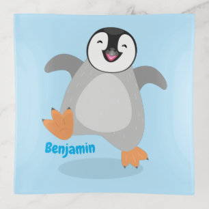 Cute happy emperor penguin chick cartoon trinket tray