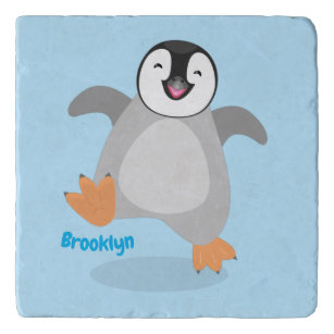 Cute happy emperor penguin chick cartoon trivet