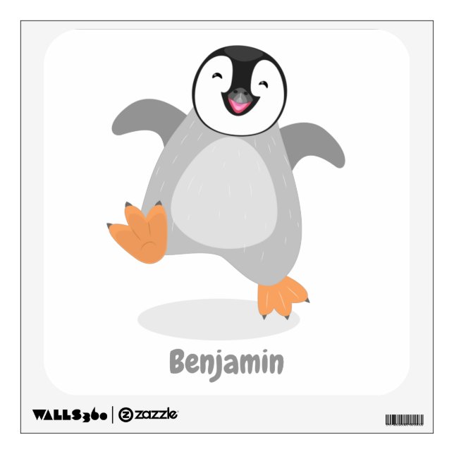 Cute happy emperor penguin chick cartoon wall decal (Front)