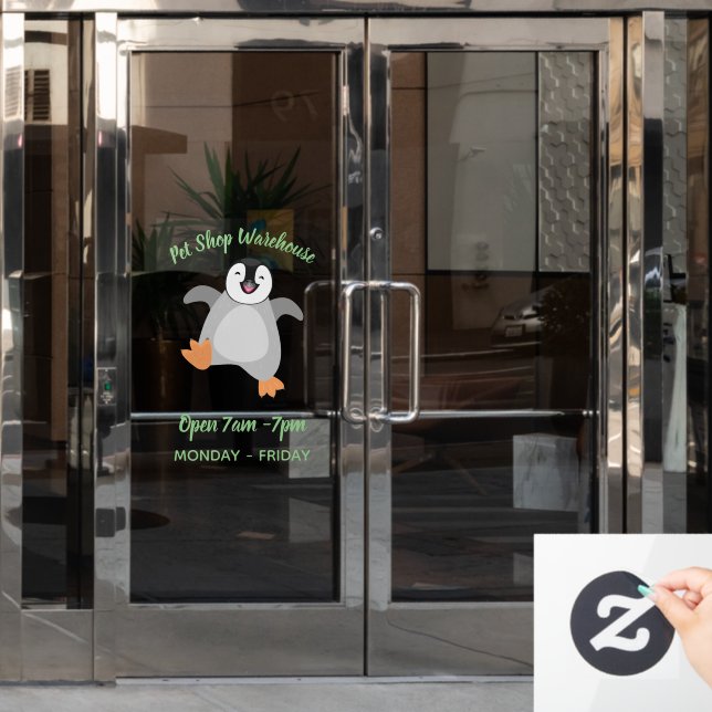 Cute happy emperor penguin chick cartoon window cling (Office Door)