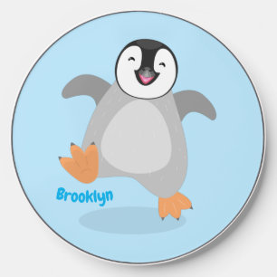 Cute happy emperor penguin chick cartoon wireless charger