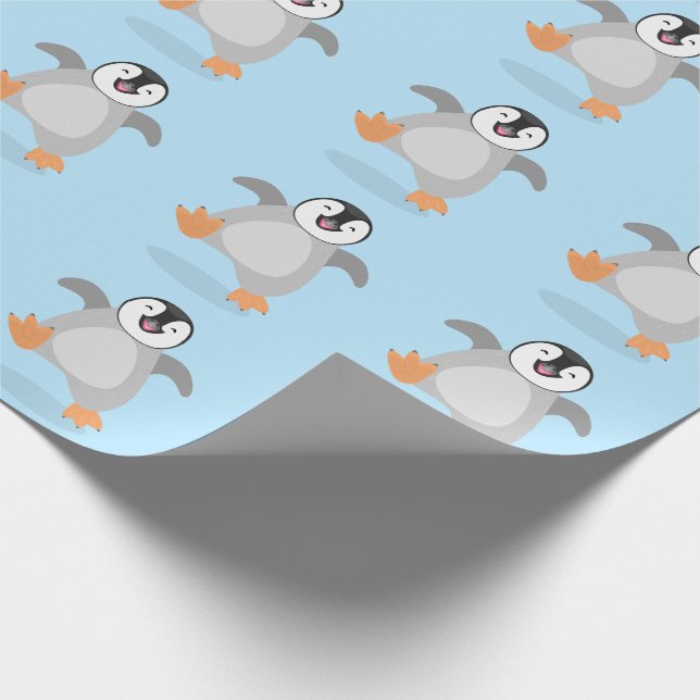 Cute happy emperor penguin chick cartoon wrapping paper (Corner)