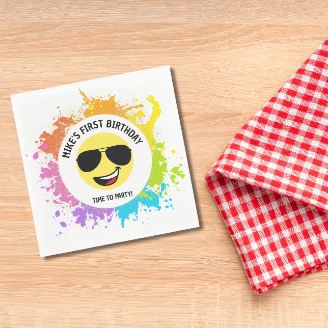 Cute Happy Face,Aviator Glasses,Fun First Birthday Napkins (Creator Uploaded)