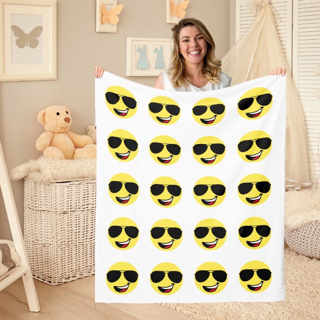 Cute Happy Face & Aviator Glasses,Fun Fleece Blanket (Creator Uploaded)
