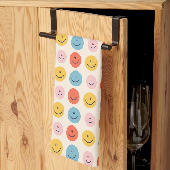 Cute Happy Face Blobs Spotty Fun Pattern Kitchen Towel (Thirds Fold)
