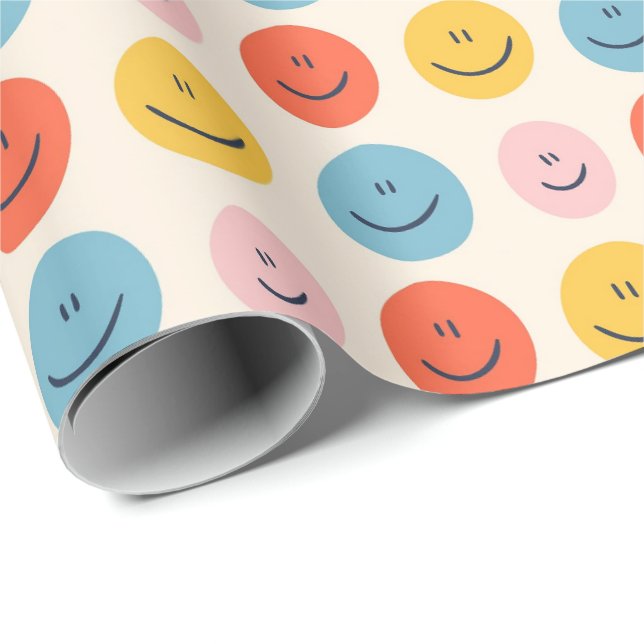 Cute Happy Face Blobs Spotty Fun Pattern Wrapping Paper (Roll Corner)