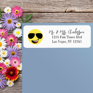 Cute, happy face, cool, fun black aviator glasses label