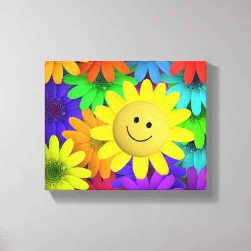 Cute Happy Face Flowers Canvas Print