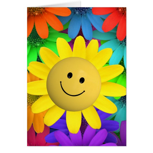Cute Happy Face Flowers Cards (Front)