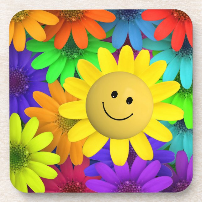 Cute Happy Face Flowers Drink Coaster (Front)