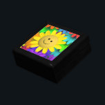 Cute Happy Face Flowers Keepsake Box<br><div class="desc">Adorable and cute yellow happy face flower resting on a bed of bright neon colored flowers. Colorful and cheery.</div>