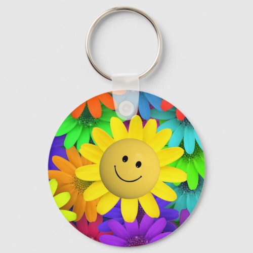 Cute Happy Face Flowers Keychain