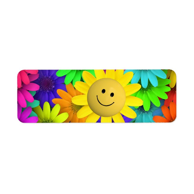 Cute Happy Face Flowers Label (Front)