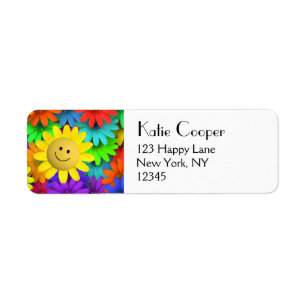 Cute Happy Face Flowers Label