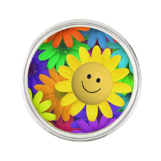 Cute Happy Face Flowers Lapel Pin (Front)