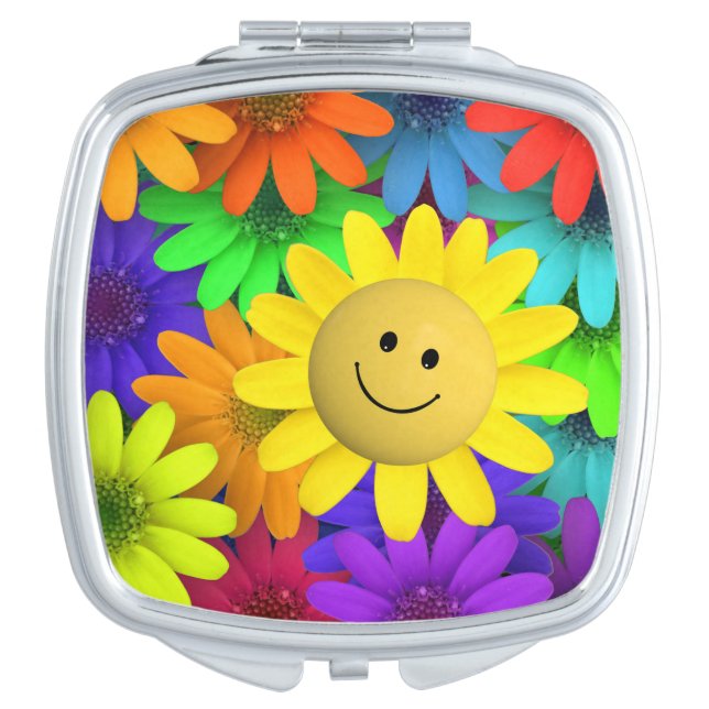 Cute Happy Face Flowers Makeup Mirror (Front)