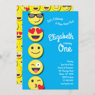 Cute Happy Face Kids 1st Birthday Party Invitation