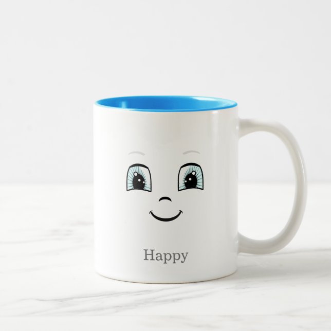 Cute happy face on white Two-Tone coffee mug (Right)