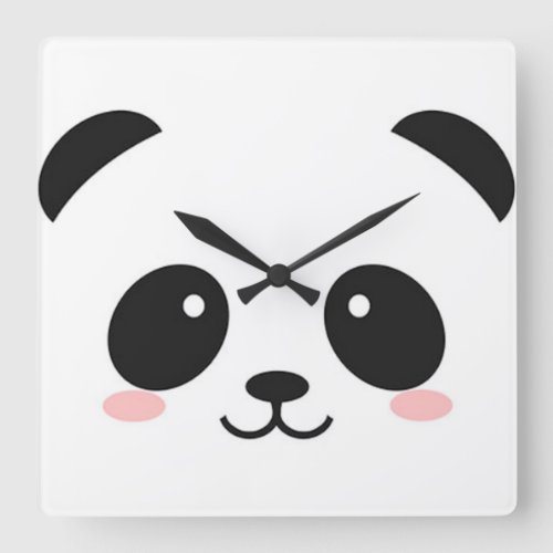 Cute Happy Face Panda Square Wall Clock