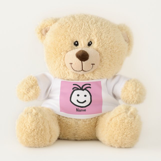 Cute Happy Face Pink Teddy Bear (Front)