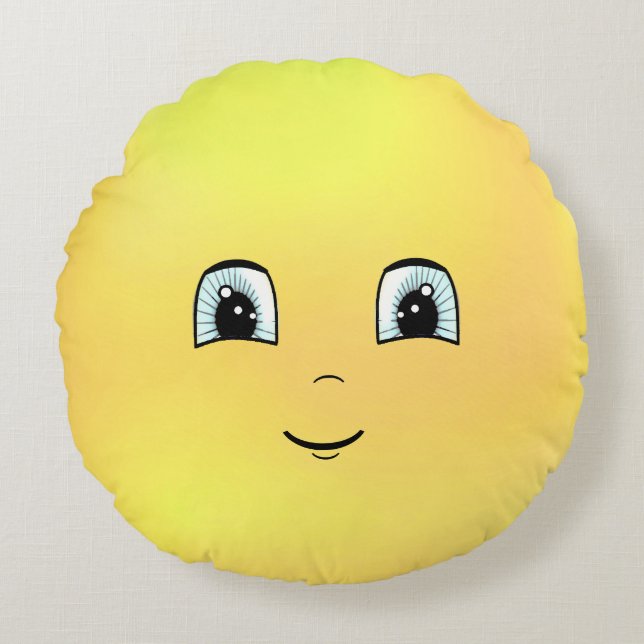 Cute Happy Face Round Pillow (Front)