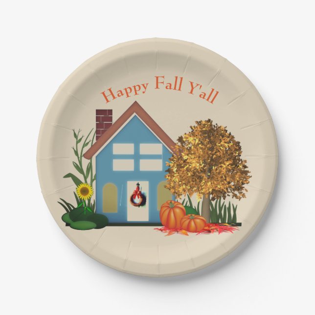 Cute Happy Fall Paper Plate (Front)