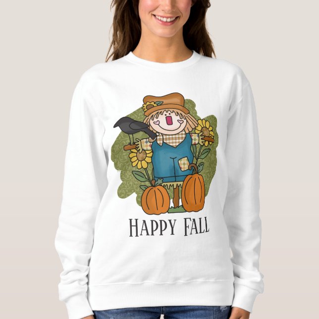cute Happy Fall Seasonal scarecrow add text  Sweatshirt (Front)