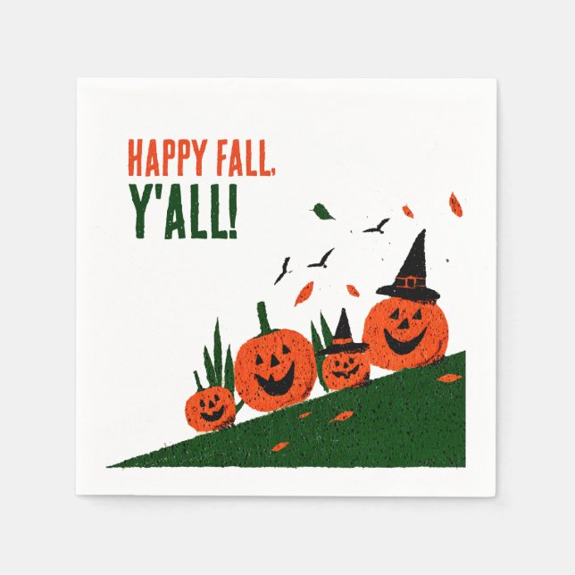 Cute Happy Fall Y'all Pumpkin Witch Hat Napkins (Front)