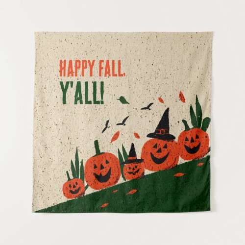Cute Happy Fall Y'all Pumpkin Witch Hat Tapestry