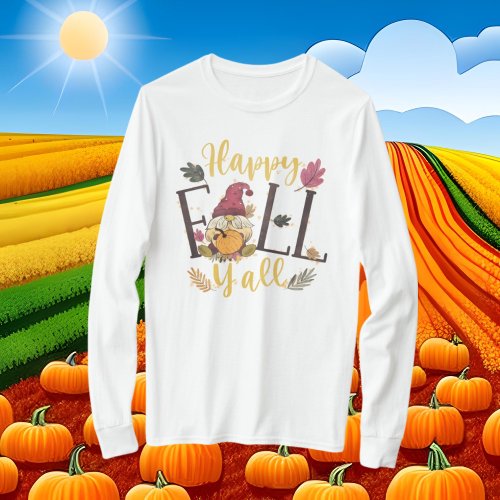 cute Happy Fall Yall Seasonal gnome word art T_Shirt