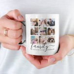 Cute Happy Family Photo Collage Coffee Mug<br><div class="desc">Modern happy family mug featuring an 18 photo collage of you,  your family & friends,  and the cute saying "family is anyone who loves you inconditionally" in a trendy script and serif font.</div>