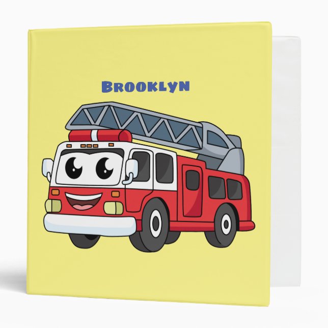 Cute happy fire engine cartoon 3 ring binder (Front/Inside)