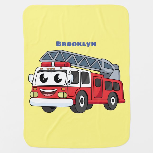 Cute happy fire engine cartoon  baby blanket (Front)