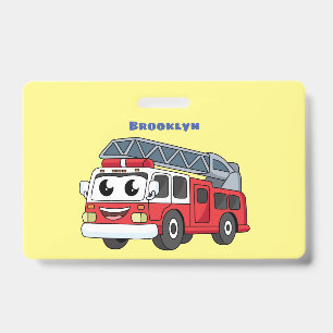Cute happy fire engine cartoon  badge