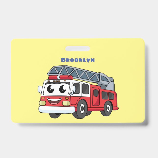 Cute happy fire engine cartoon  badge (Front)