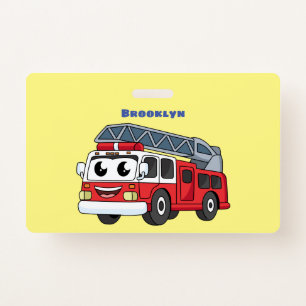 Cute happy fire engine cartoon  badge
