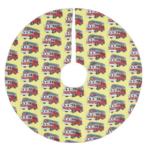 Cute happy fire engine cartoon brushed polyester tree skirt