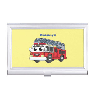 Cute happy fire engine cartoon business card case